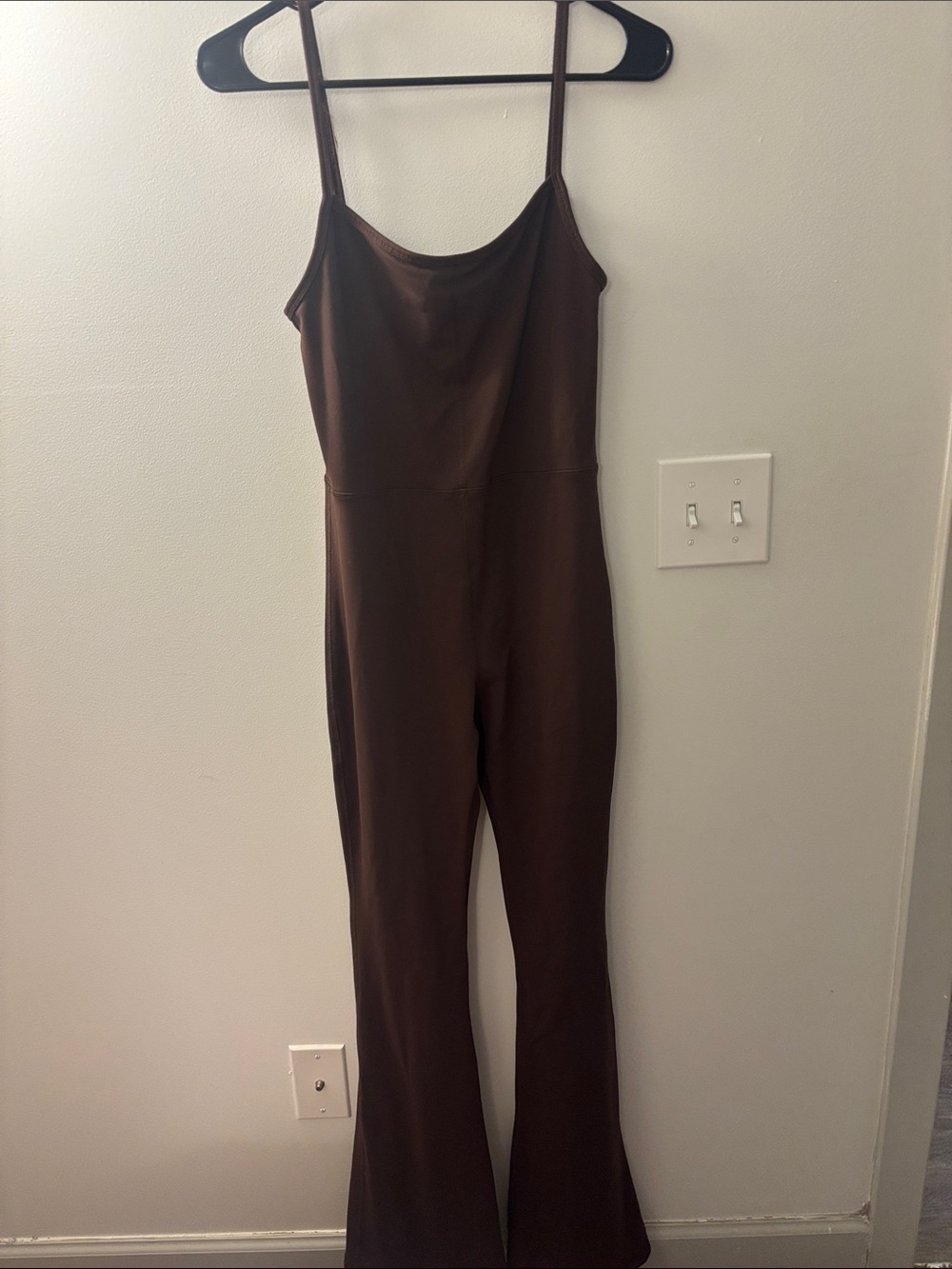 Brown Spaghetti-Strap Jumpsuit with Flared Leg